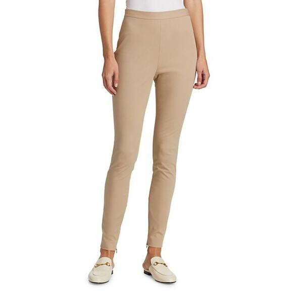 St. John NWT Ankle Zip Stretch Gabardine Pants Beige Size 6 Flat Front Side Zip